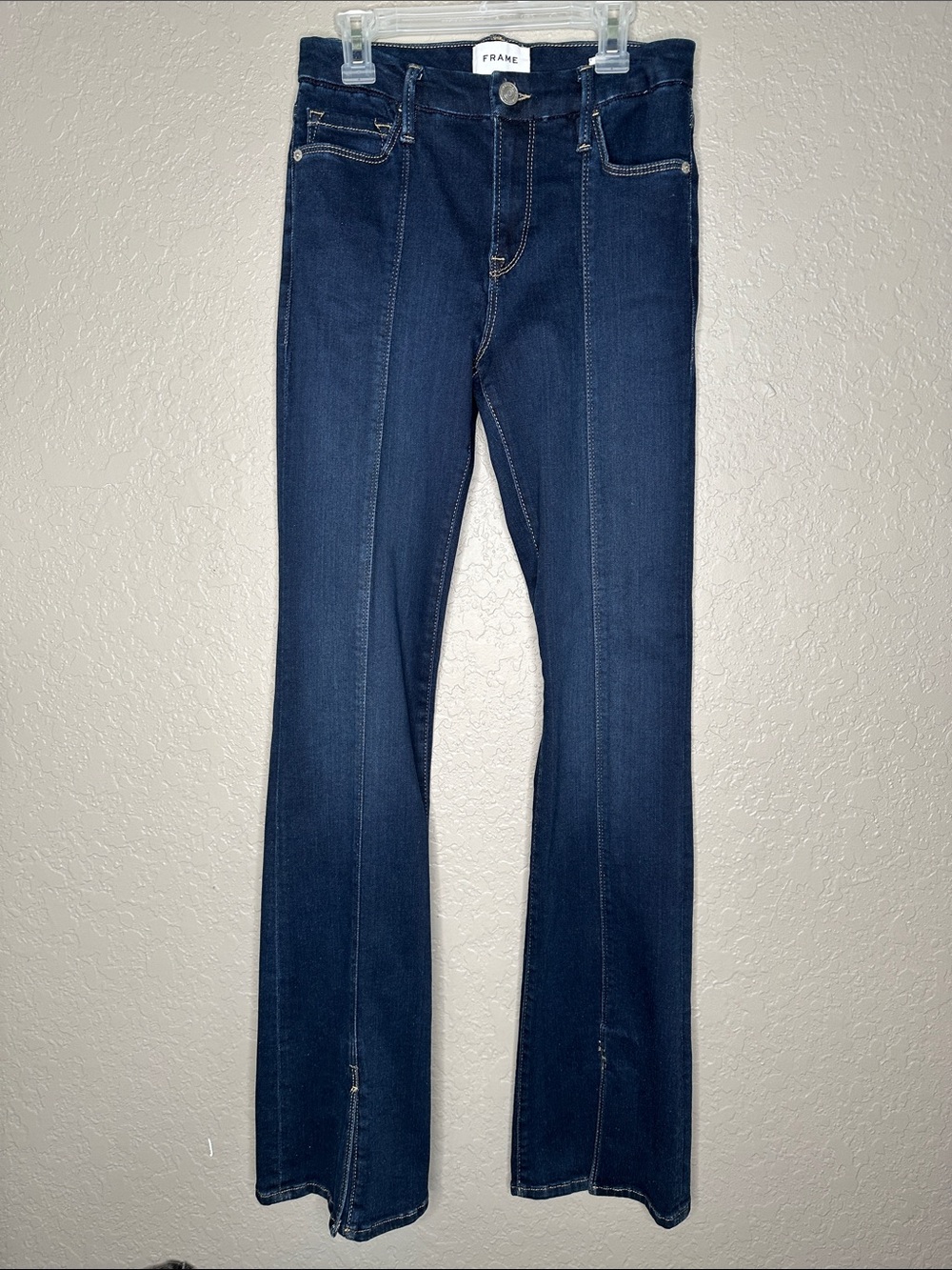 Frame Denim Le Mini boot front seam split ankle dark wash